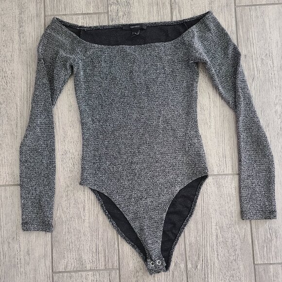 Forever 21 Tops - Forever 21  women's long sleeve silver and black formal sparkle bodysuit size S